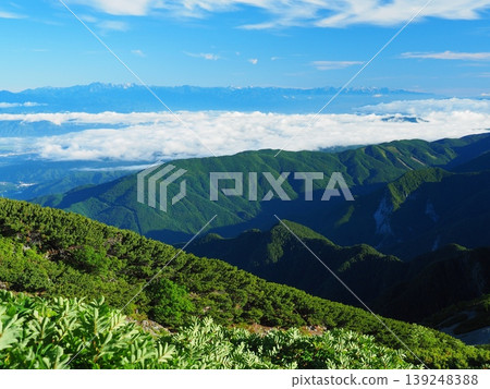 夏季從南阿爾卑斯山脈的千丈岳眺望北阿爾卑斯山脈。 139248388