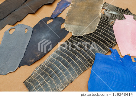 Exotic genuine leather varying textures and colors Exotic genuine leather varying textures and colors 139248414