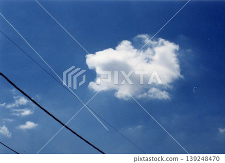 Clear Blue Sky with Cloud and Power Lines Clear Blue Sky with Cloud and Power Lines 139248470