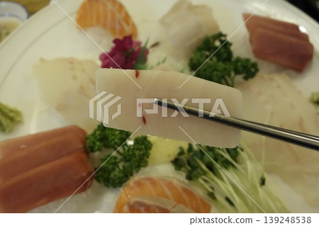 Sashimi Plate with Chopsticks Close-up 139248538