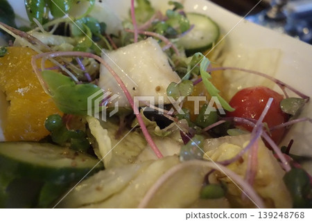 Fresh Citrus and Microgreen Salad with Fish Fresh Citrus and Microgreen Salad with Fish 139248768
