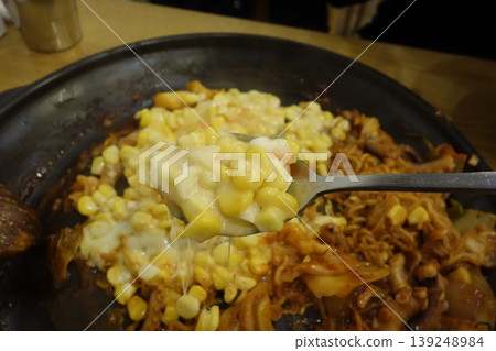 Spoonful of Corn and Cheese Over Korean Mixed Dish Spoonful of Corn and Cheese Over Korean Mixed Dish 139248984