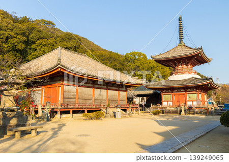 Winter in the Seto Inland Sea: Jōdoji Temple, Onomichi City, Hiroshima Prefecture - Tahōtō Pagoda (National Treasure) and Amida Hall Winter in the Seto Inland Sea: Jōdoji Temple, Onomichi City, Hiroshima Prefecture - Tahōtō Pagoda (National Treasure) and Amida Hall 139249065