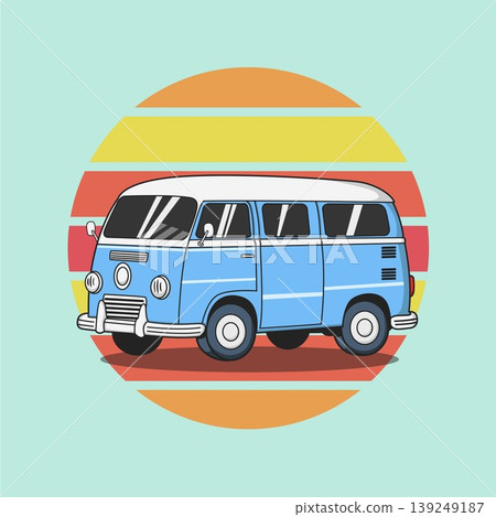 Free travelling car design. retro summer car illustration 139249187