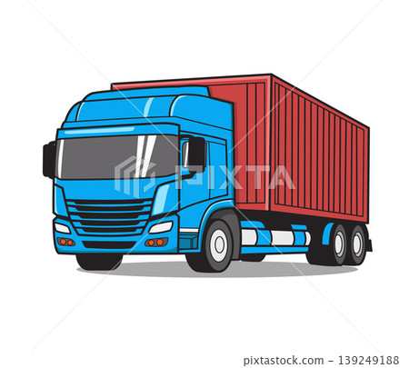 Blue Delivery Truck With Red Container Ready For Freight And Logistics Operations Blue Delivery Truck With Red Container Ready For Freight And Logistics Operations 139249188