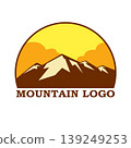 Hand drawn mountain abstract logo with sunset design 139249253
