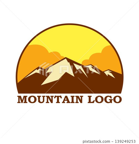 Hand drawn mountain abstract logo with sunset design Hand drawn mountain abstract logo with sunset design 139249253