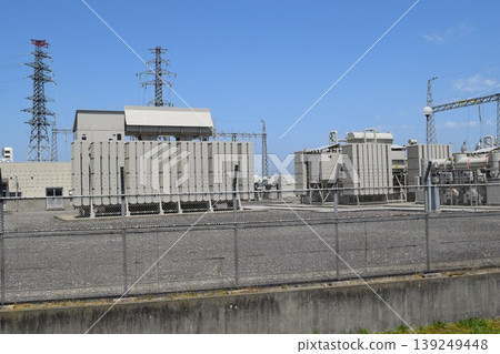 Outdoor substation equipment and transmission tower 139249448