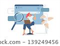 Search engine optimization, SEO. Internet marketing concepts, Analyze website page statistics, Women searching online with magnifying glass in web browser bar. Vector design illustration. 139249456
