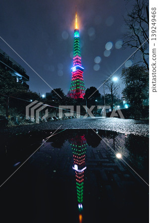 Tokyo Tower after the rain: A fantastical reflection in a puddle. Tokyo Tower after the rain: A fantastical reflection in a puddle. 139249468