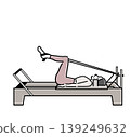 Bob's woman performing a tabletop pose in machine Pilates. 139249632