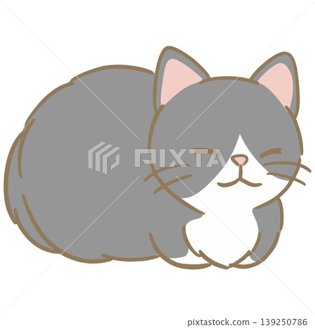 A simple and cute black and white cat sitting in a high box - a cut illustration. A simple and cute black and white cat sitting in a high box - a cut illustration. 139250786