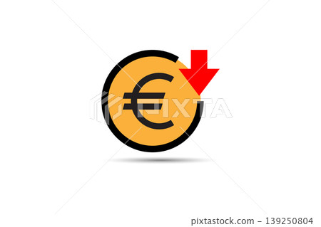 Euro Currency Decline Icon With Red Down Arrow Representing Financial Loss And Economic Downturn 139250804