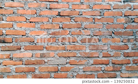 Traditional red brick wall texture with rough cement mix. Traditional red brick wall texture with rough cement mix. 139250832