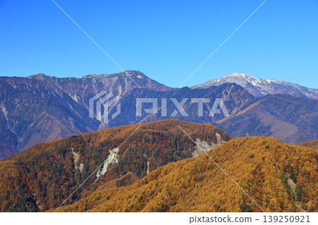 Southern Alps viewed from the autumn Ikenochaya Forest Road Southern Alps viewed from the autumn Ikenochaya Forest Road 139250921