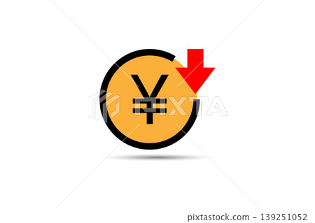 Yen Currency Decline Icon With Red Downward Arrow Symbolizing Economic Loss And Market Drop Yen Currency Decline Icon With Red Downward Arrow Symbolizing Economic Loss And Market Drop 139251052
