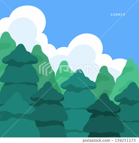 Lush forest landscape with fluffy cloud Lush forest landscape with fluffy cloud 139251173