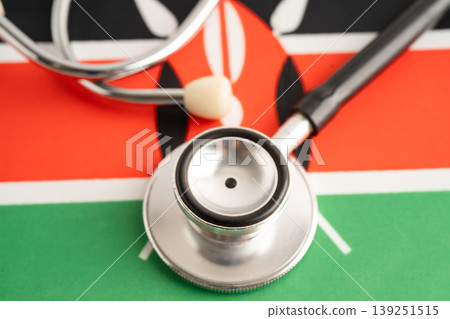 Stethoscope on Kenya flag, business and finance. Stethoscope on Kenya flag, business and finance. 139251515
