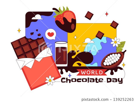 World Chocolate Day Vector Illustration Featuring Sweet Desserts, Cocoa Beans, Candy Bars, Drinks, and Festive Treat Designs World Chocolate Day Vector Illustration Featuring Sweet Desserts, Cocoa Beans, Candy Bars, Drinks, and Festive Treat Designs 139252263