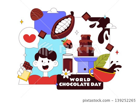 World Chocolate Day Vector Illustration Featuring Sweet Desserts, Cocoa Beans, Candy Bars, Drinks, and Festive Treat Designs World Chocolate Day Vector Illustration Featuring Sweet Desserts, Cocoa Beans, Candy Bars, Drinks, and Festive Treat Designs 139252265