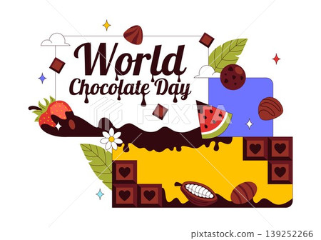 World Chocolate Day Vector Illustration Featuring Sweet Desserts, Cocoa Beans, Candy Bars, Drinks, and Festive Treat Designs 139252266