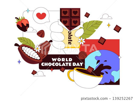 World Chocolate Day Vector Illustration Featuring Sweet Desserts, Cocoa Beans, Candy Bars, Drinks, and Festive Treat Designs World Chocolate Day Vector Illustration Featuring Sweet Desserts, Cocoa Beans, Candy Bars, Drinks, and Festive Treat Designs 139252267