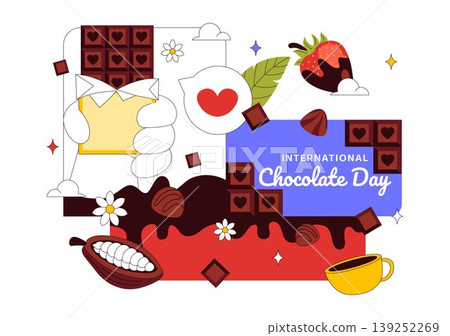 World Chocolate Day Vector Illustration Featuring Sweet Desserts, Cocoa Beans, Candy Bars, Drinks, and Festive Treat Designs World Chocolate Day Vector Illustration Featuring Sweet Desserts, Cocoa Beans, Candy Bars, Drinks, and Festive Treat Designs 139252269
