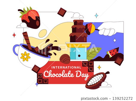 World Chocolate Day Vector Illustration Featuring Sweet Desserts, Cocoa Beans, Candy Bars, Drinks, and Festive Treat Designs World Chocolate Day Vector Illustration Featuring Sweet Desserts, Cocoa Beans, Candy Bars, Drinks, and Festive Treat Designs 139252272