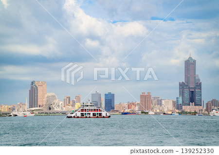 Kaohsiung Harbor Skyline and Ferry in Taiwan Kaohsiung Harbor Skyline and Ferry in Taiwan 139252330