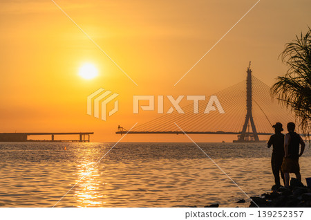 Sunset View of Danjiang Bridge Construction in New Taipei City Sunset View of Danjiang Bridge Construction in New Taipei City 139252357