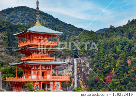 青岸渡寺的三層寶塔和那智瀑布 139252419