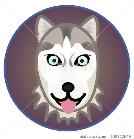 Illustration of a Siberian Husky's face with a circular background Illustration of a Siberian Husky's face with a circular background 139252649
