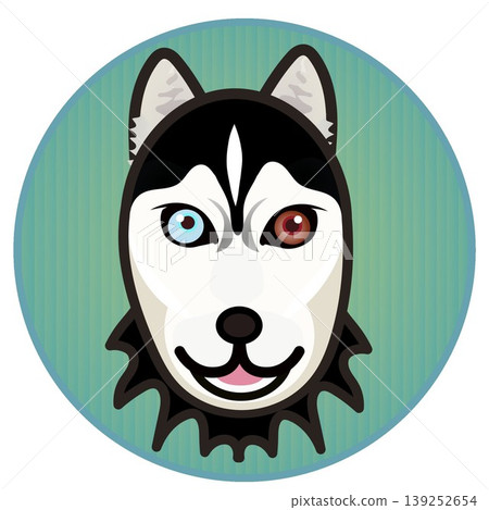 Illustration of a Siberian Husky's face with a circular background Illustration of a Siberian Husky's face with a circular background 139252654