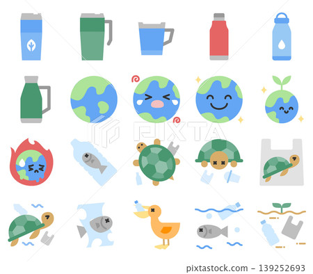 Zero Plastic and Environmental Icon Set - Flat Color Zero Plastic and Environmental Icon Set - Flat Color 139252693