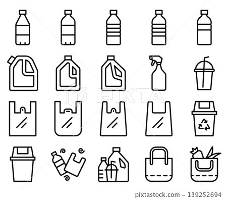 Zero Plastic and Environmental Icon Set - Line Outline Zero Plastic and Environmental Icon Set - Line Outline 139252694