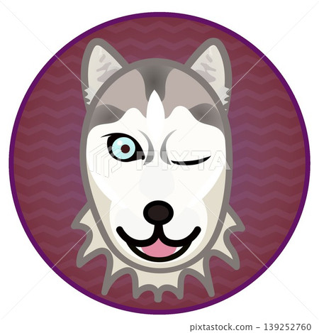 西伯利亞哈士奇犬的臉部插圖,背景為圓形。 西伯利亞哈士奇犬的臉部插圖,背景為圓形。 139252760