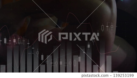 Manipulating trader hand adjusting digital candlestick chart in trading studio, with red trend line Manipulating trader hand adjusting digital candlestick chart in trading studio, with red trend line 139253199