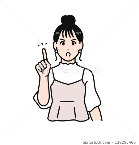 Simple vector illustration of a young woman with her hair tied up giving a warning. Simple vector illustration of a young woman with her hair tied up giving a warning. 139253466