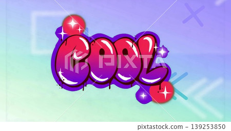 Displaying bubble letters COOL dripping paint on pastel canvas with sparkles and red-purple accents Displaying bubble letters COOL dripping paint on pastel canvas with sparkles and red-purple accents 139253850