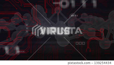 Molecule merging with red traces in network, binary clusters, glowing VIRUS, three white squares Molecule merging with red traces in network, binary clusters, glowing VIRUS, three white squares 139254434
