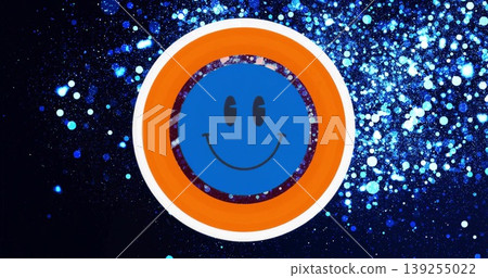 Displaying central circular emblem glowing on digital canvas, with luminous blue cyan bokeh dots Displaying central circular emblem glowing on digital canvas, with luminous blue cyan bokeh dots 139255022