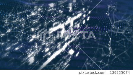 Displaying network visualization floating in virtual environment, with glowing nodes and thin lines Displaying network visualization floating in virtual environment, with glowing nodes and thin lines 139255074