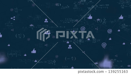 Displaying thumbs-up at-sign user-icons in digital space with network lines and chemical diagrams Displaying thumbs-up at-sign user-icons in digital space with network lines and chemical diagrams 139255163