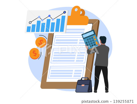 Businessman Analyzing Financial Growth and Data Stock Illustration. Businessman Analyzing Financial Growth and Data Stock Illustration. 139255871