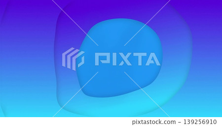 Showing vivid blue rounded shape floating over smooth purple cyan gradient, abstract composition 139256910