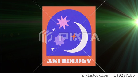Presenting orange astrology square on slide featuring crescent moon, pastel stars, ASTROLOGY text Presenting orange astrology square on slide featuring crescent moon, pastel stars, ASTROLOGY text 139257199