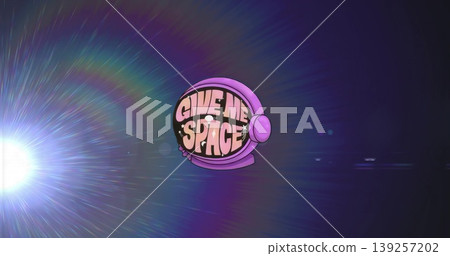 Floating purple cartoon astronaut helmet over deep space backdrop, displaying GIVE ME SPACE visor 139257202