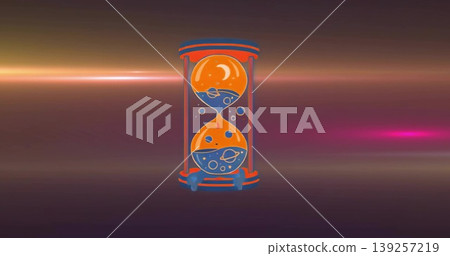 Showcasing futuristic hourglass glowing in abstract digital space, with orange blue cosmic sand Showcasing futuristic hourglass glowing in abstract digital space, with orange blue cosmic sand 139257219