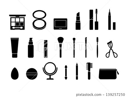 一套簡單的化妝品和化妝工具圖示。 一套簡單的化妝品和化妝工具圖示。 139257250