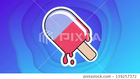 Showing popsicle graphic with red and blue halves melting on gradient backdrop, on wooden stick Showing popsicle graphic with red and blue halves melting on gradient backdrop, on wooden stick 139257372